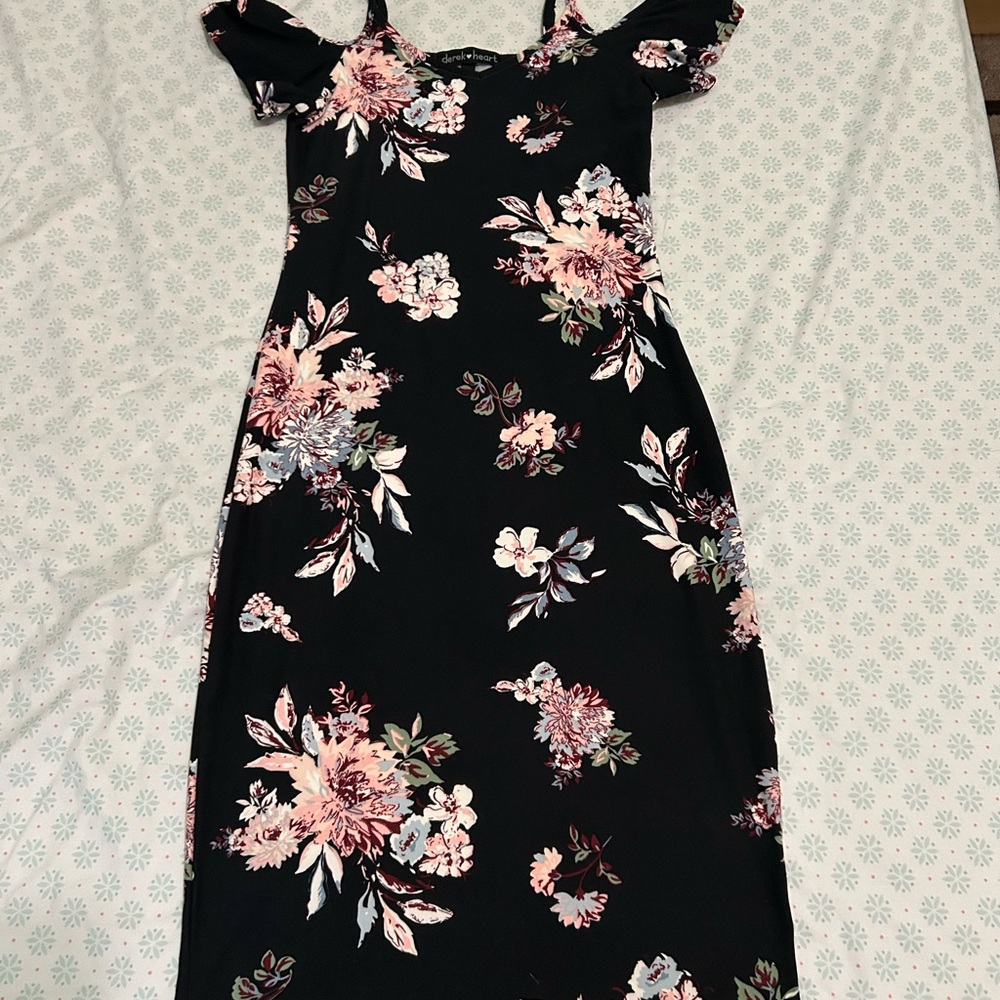 Derek Heart Black Dress with Floral Design